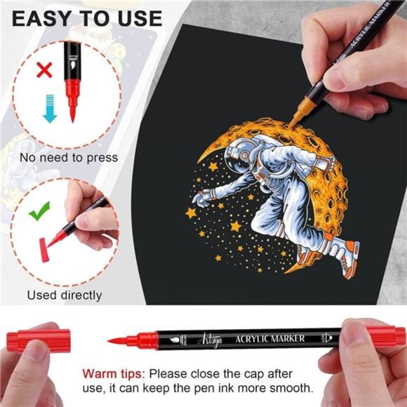 24 Colors Acrylic Paint Pens, Dual Tip Pens With Medium Tip and Brush Tip - Picture 3 of 7